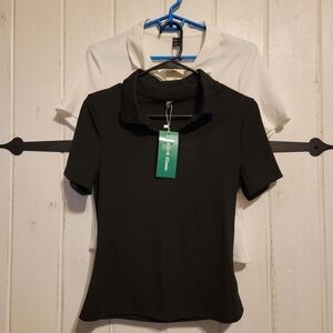 Shein Womens EZwear Top Set Black & White Short Sleeve Size Large